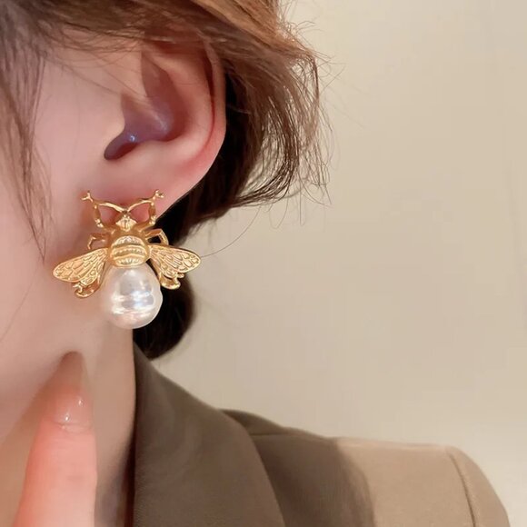 Private Label Jewelry - NEW Matte Gold and Baroque Pearl Ornate Statement Earrings